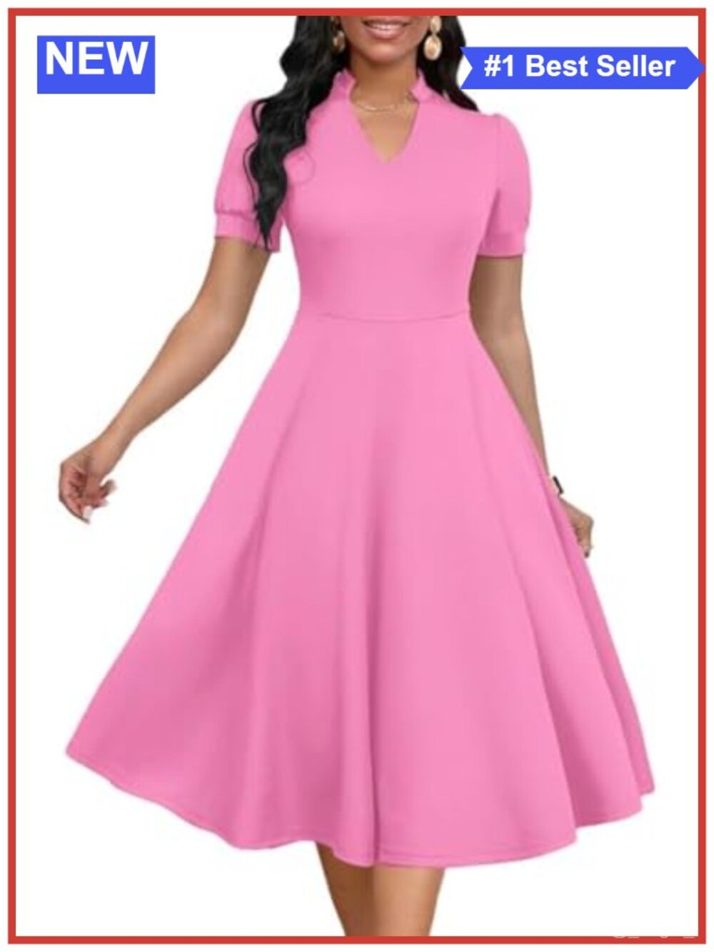 Women's A-Line Dress Puff Sleeve V-Neck Knee-Length Zipper Semi-Formal
